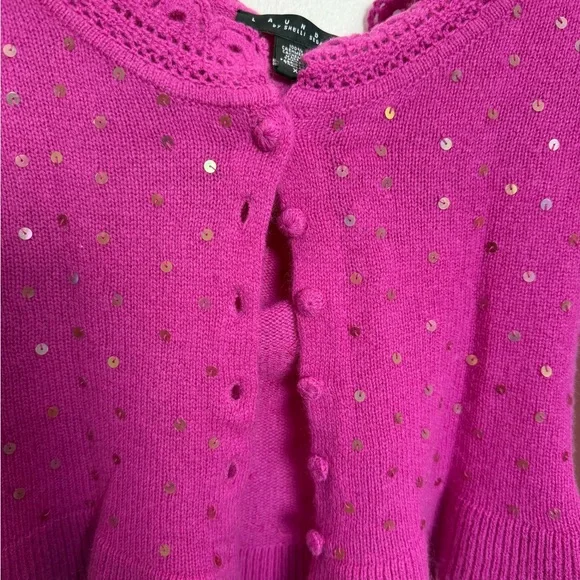 100% Cashmere Laundry By Shelli Segal Fuchsia V-Neck Sweater - Picture 5 of 7